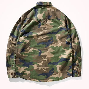 Men's Distressed Washed Camouflage Collar Casual Jacket